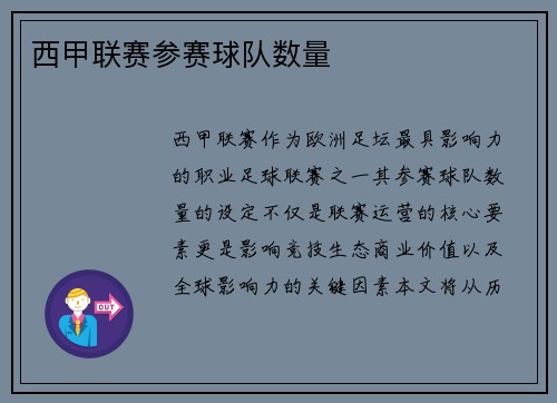 西甲联赛参赛球队数量